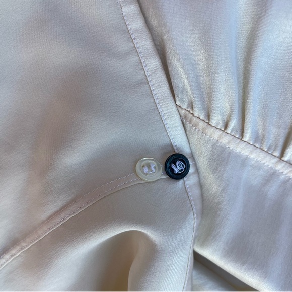 Vintage Saint Laurent Button Up Blouse Black Cream Silky Satin Paris France - Picture 9 of 10